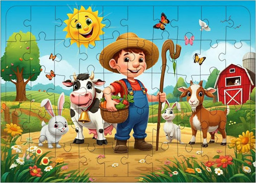 Ahşap Mdf Puzzle Yapboz Çiftlikte Hayvan Dostlar 50 Parça 35*50 cm