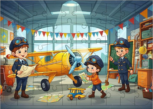 Ahşap Mdf Puzzle Yapboz Havaalanı Tamirhanesi 50 Parça 35*50 cm
