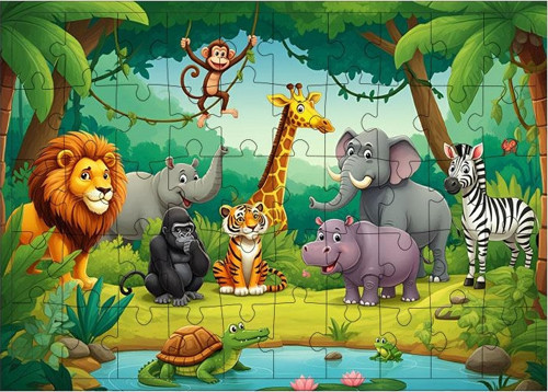 Ahşap Mdf Puzzle Yapboz Orman Hayvanları Alemi 50 Parça 35*50 cm