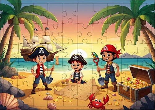 Ahşap Mdf Puzzle Yapboz Korsan Hazine Avı 50 Parça 35*50 cm