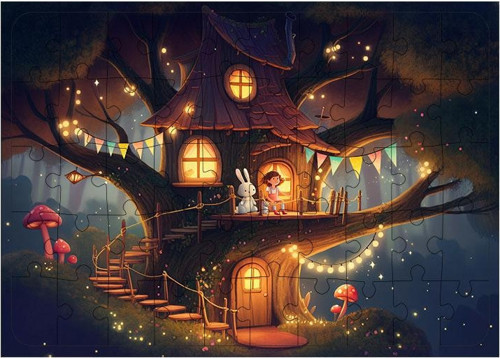 Ahşap Mdf Puzzle Yapboz Büyülü Ağaç Ev 50 Parça 35*50 cm