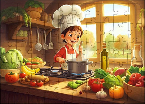 Ahşap Mdf Puzzle Yapboz Mutfakta Şef Çocuk 50 Parça 35*50 cm