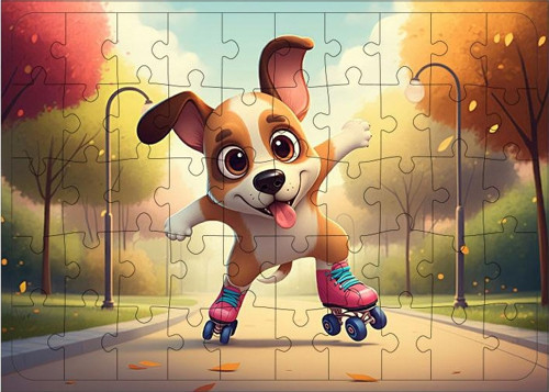 Ahşap Mdf Puzzle Yapboz Paten Süren Yavru Köpek 50 Parça 35*50 cm