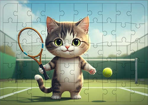 Ahşap Mdf Puzzle Yapboz Tenis Oynayan Tatlı Kedi 50 Parça 35*50 cm