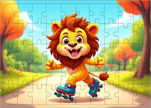 Ahşap Mdf Puzzle Yapboz Paten Kayan Neşeli Aslan 50 Parça 35*50 cm