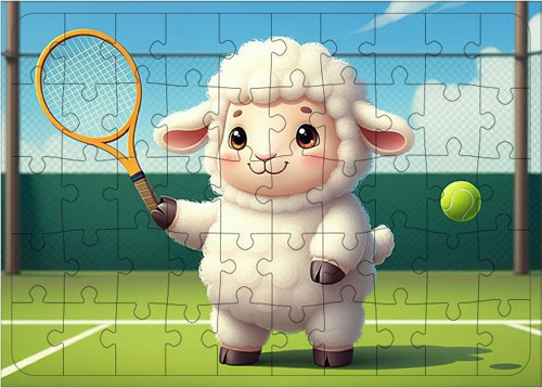 Ahşap Mdf Puzzle Yapboz Tenis Oynayan Tatlı Kuzu 50 Parça 35*50 cm