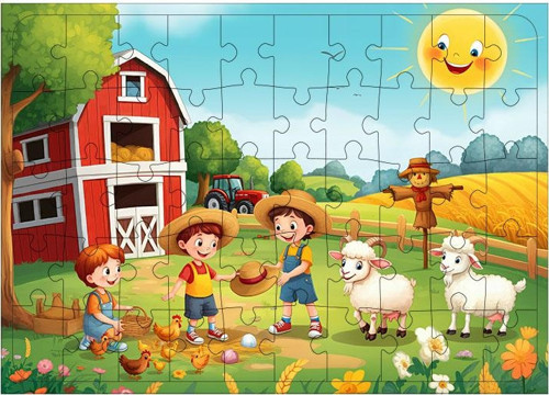 Ahşap Mdf Puzzle Yapboz Neşeli Çiftlik Hayatı 50 Parça 35*50 cm
