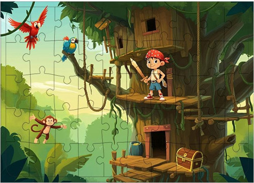 Ahşap Mdf Puzzle Yapboz Ağaç Ev Macerası 50 Parça 35*50 cm