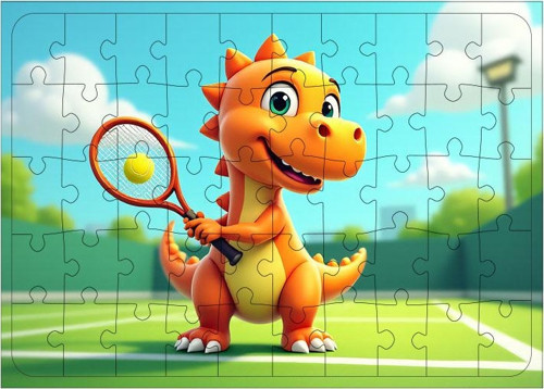 Ahşap Mdf Puzzle Yapboz Tenis Oynayan Dinozor 50 Parça 35*50 cm