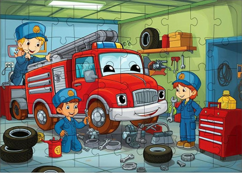 Ahşap Mdf Puzzle Yapboz Araba Tamirhanesi Eğlencesi 50 Parça 35*50 cm