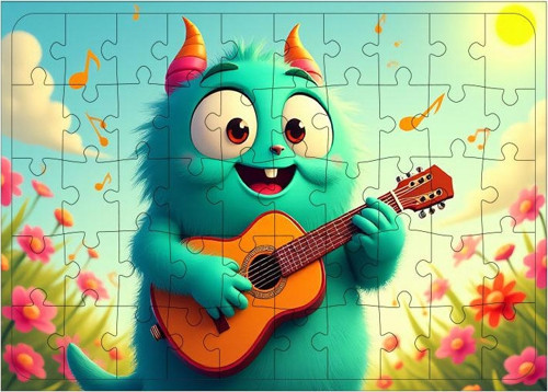 Ahşap Mdf Puzzle Yapboz Gitar Çalan Sevimli Canavar 50 Parça 35*50 cm
