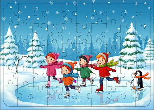 Ahşap Mdf Puzzle Yapboz Penguenlerle Buz Eğlencesi 50 Parça 35*50 cm