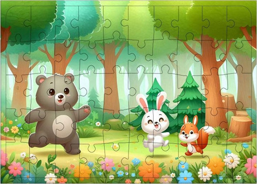 Ahşap Mdf Puzzle Yapboz Ormanda Hayvanlar 50 Parça 35*50 cm
