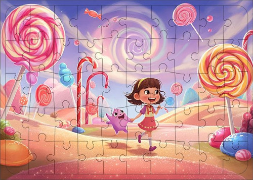 Ahşap Mdf Puzzle Yapboz Şeker Diyarı Yolu 50 Parça 35*50 cm