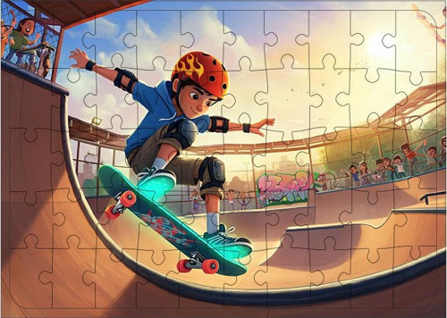 Ahşap Mdf Puzzle Yapboz Kaykaycı Cesur Çocuk 50 Parça 35*50 cm
