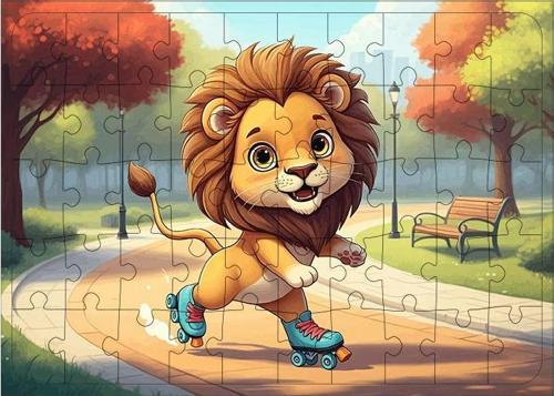 Ahşap Mdf Puzzle Yapboz Paten Kayan Aslan 50 Parça 35*50 cm
