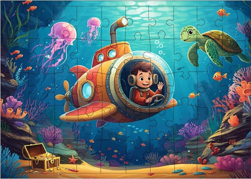 Ahşap Mdf Puzzle Yapboz Denizaltında Sualtı Keşfi 50 Parça 35*50 cm