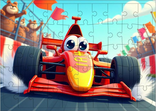 Ahşap Mdf Puzzle Yapboz Renkli Yarış Arabası 50 Parça 35*50 cm