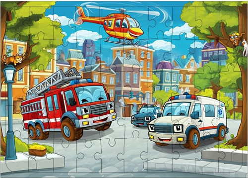 Ahşap Mdf Puzzle Yapboz Şehir İtfaiyesi Görevi 50 Parça 35*50 cm