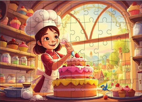 Ahşap Mdf Puzzle Yapboz Pasta Yapan Tatlı Kız 50 Parça 35*50 cm