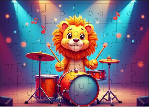 Ahşap Mdf Puzzle Yapboz Davul Çalan Aslan Çocuk 50 Parça 35*50 cm