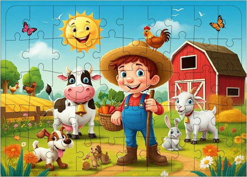 Ahşap Mdf Puzzle Yapboz Sevimli Çiftlik Hayvanları 50 Parça 35*50 cm