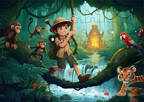Ahşap Mdf Puzzle Yapboz Ormanda Macera Peşindeki Çocuk 50 Parça 35*50 cm