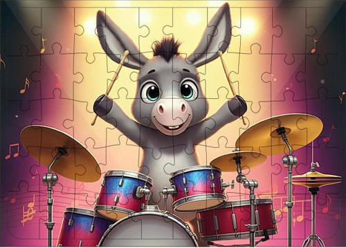 Ahşap Mdf Puzzle Yapboz Bateri Çalan Eşek 50 Parça 35*50 cm
