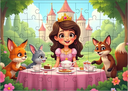 Ahşap Mdf Puzzle Yapboz Kraliyet Çay Partisi Masalı 50 Parça 35*50 cm
