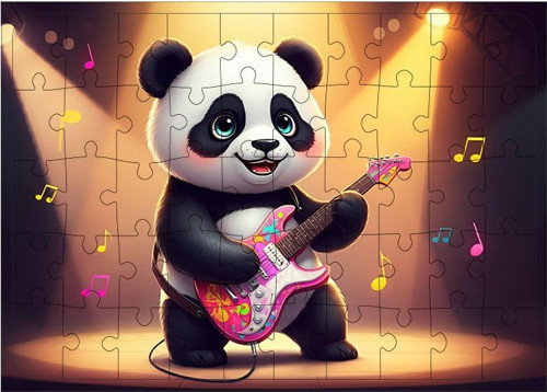 Ahşap Mdf Puzzle Yapboz Panda Gitar Festivali 50 Parça 35*50 cm
