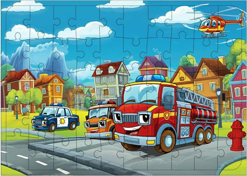Ahşap Mdf Puzzle Yapboz Şehirde İtfaiye Heyecanı 50 Parça 35*50 cm
