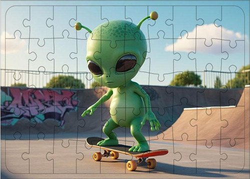 Ahşap Mdf Puzzle Yapboz Kaykaylı Uzaylı Macerası 50 Parça 35*50 cm