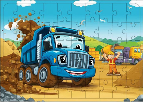 Ahşap Mdf Puzzle Yapboz Mavi Kamyon Macerası 50 Parça 35*50 cm