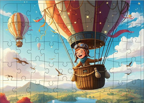 Ahşap Mdf Puzzle Yapboz Balonla Gökyüzü Gezintisi 50 Parça 35*50 cm