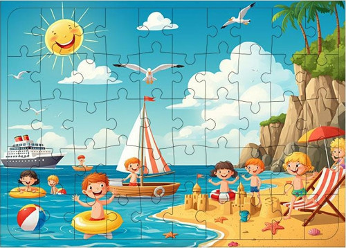 Ahşap Mdf Puzzle Yapboz Yaz Neşesi Sahil 50 Parça 35*50 cm