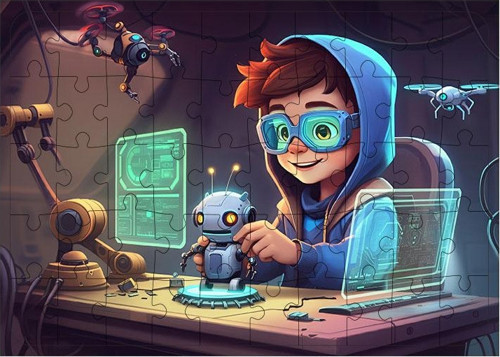 Ahşap Mdf Puzzle Yapboz Robot Yapan Çocuk 50 Parça 35*50 cm