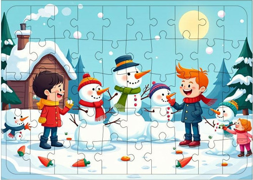 Ahşap Mdf Puzzle Yapboz Kardan Adam Yapan Çocuklar 50 Parça 35*50 cm