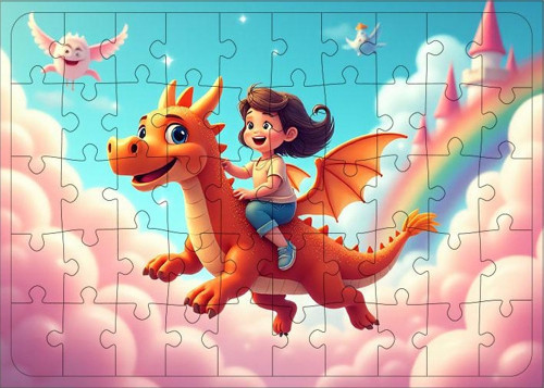 Ahşap Mdf Puzzle Yapboz Ejderha İle Uçan Çocuk 50 Parça 35*50 cm