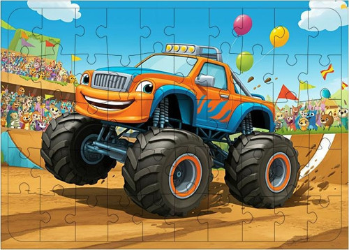 Ahşap Mdf Puzzle Yapboz Dev Kamyon Yarışı 50 Parça 35*50 cm