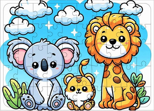 Ahşap Mdf Puzzle Yapboz Koala Ve Aslan 50 Parça 35*50 cm