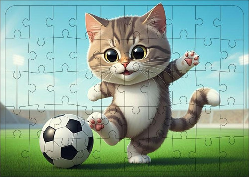 Ahşap Mdf Puzzle Yapboz Futbolcu Sevimli Kedi 50 Parça 35*50 cm