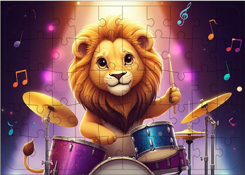 Ahşap Mdf Puzzle Yapboz Bateri Çalan Aslan 50 Parça 35*50 cm