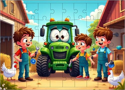 Ahşap Mdf Puzzle Yapboz Çiftlik Traktör Gezintisi 50 Parça 35*50 cm