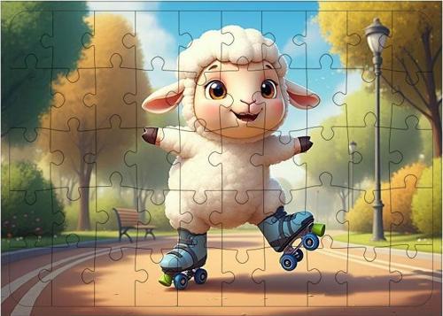 Ahşap Mdf Puzzle Yapboz Paten Kayan Kuzu 50 Parça 35*50 cm