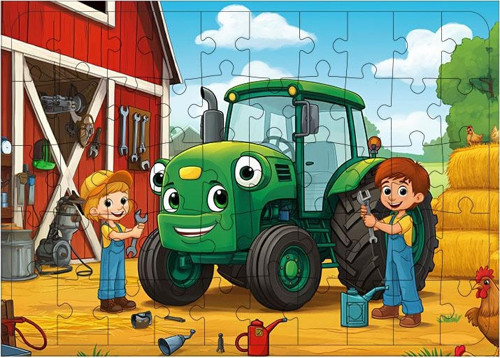 Ahşap Mdf Puzzle Yapboz Traktör Ve Çiftlik Hayatı 50 Parça 35*50 cm