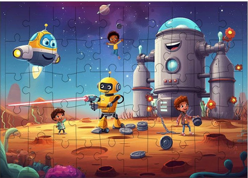 Ahşap Mdf Puzzle Yapboz Uzay Keşif Ekibi 50 Parça 35*50 cm
