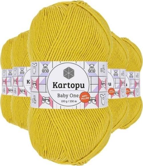 5 Adet Baby One Tüylenmeyen El Örgü İpi Yünü Hardal Sarı K1321