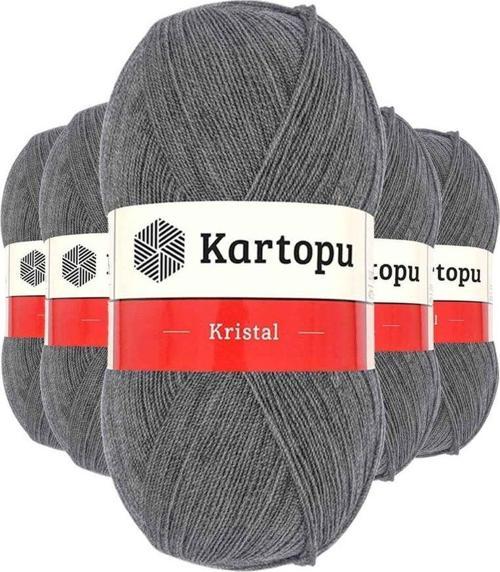 5 Adet Kristal Çift Katlı El Örgü Lif Ipi Orta Gri K1002