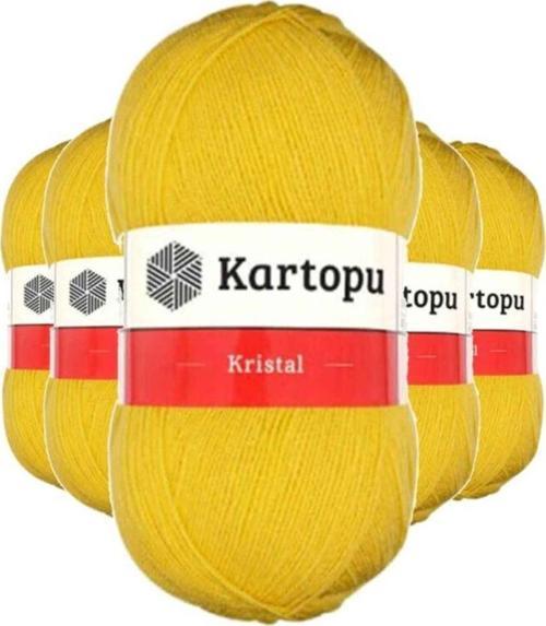 5 Adet Kristal Çift Katlı El Örgü Lif İpi Sarı K301