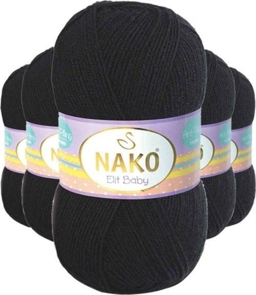 5 Adet Elite Baby El Örgü İpi Tüylenmeyen Bebek Yünü Siyah 217